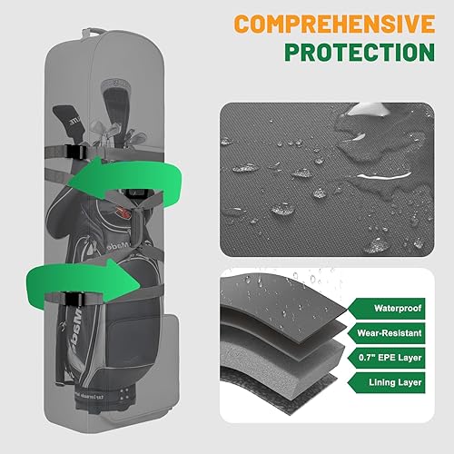 Miniatura 26 de Golf Travel Bags for Airlines with Adjustable Support Rod and Detachable Shoulder Straps, Hard case Top Soft Foldable Golf Club Travel Covers Negro