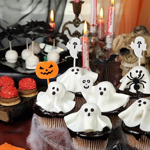 Miniatura 4 de 50 piezas de plástico para cupcakes de Halloween, palillos de dientes, calabaza, araña, murciélago, cráneo, decoración de pasteles, decoración de