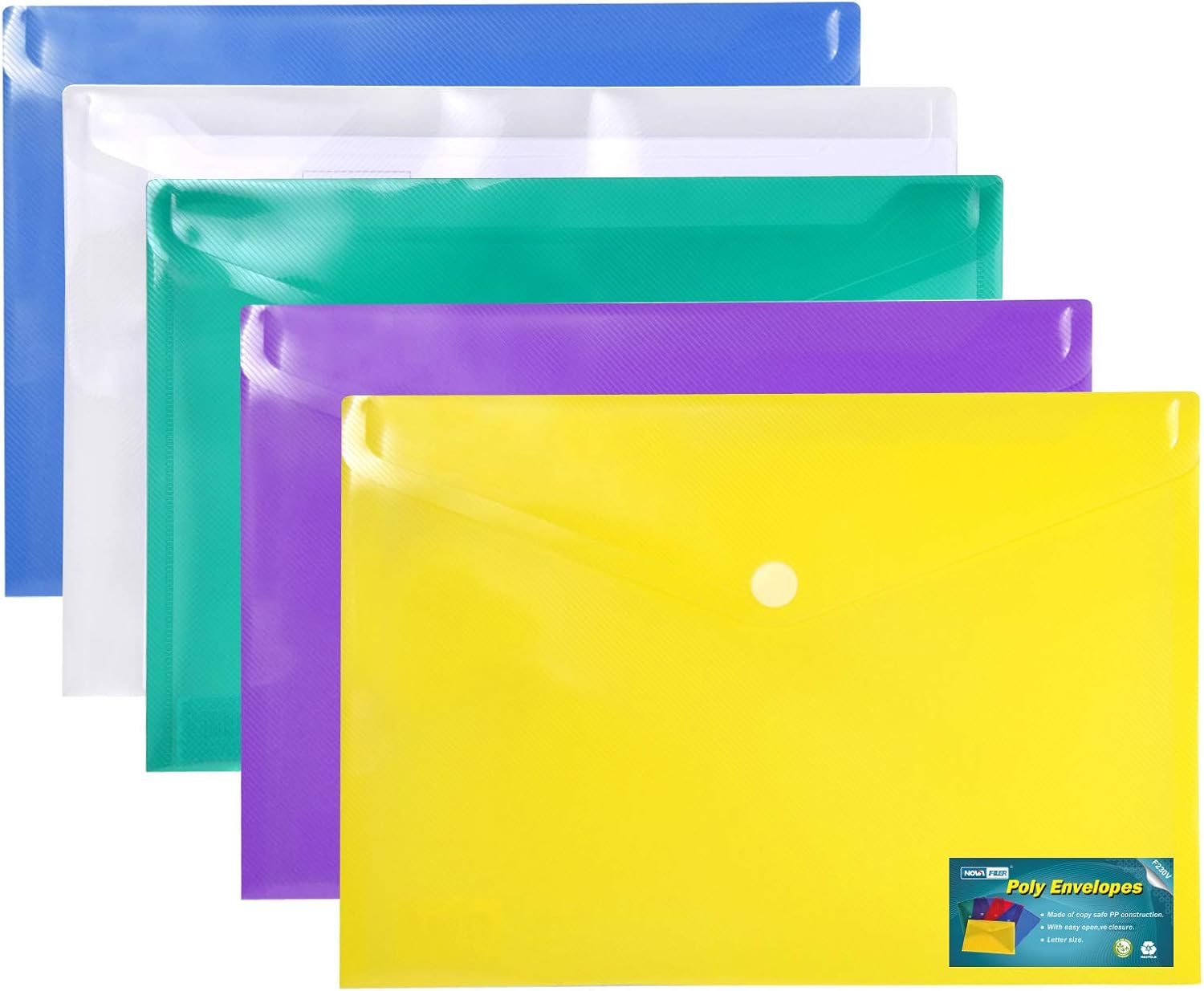 Poly Envelope- 5pc Mix Vibrant Colors Set- Translucent, Water/tear Resistant