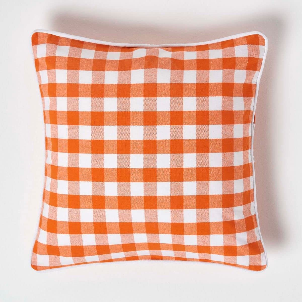 Homescapes Orange Block Check Cotton Gingham Cushion Cover45 X 45 Cm from B&Q