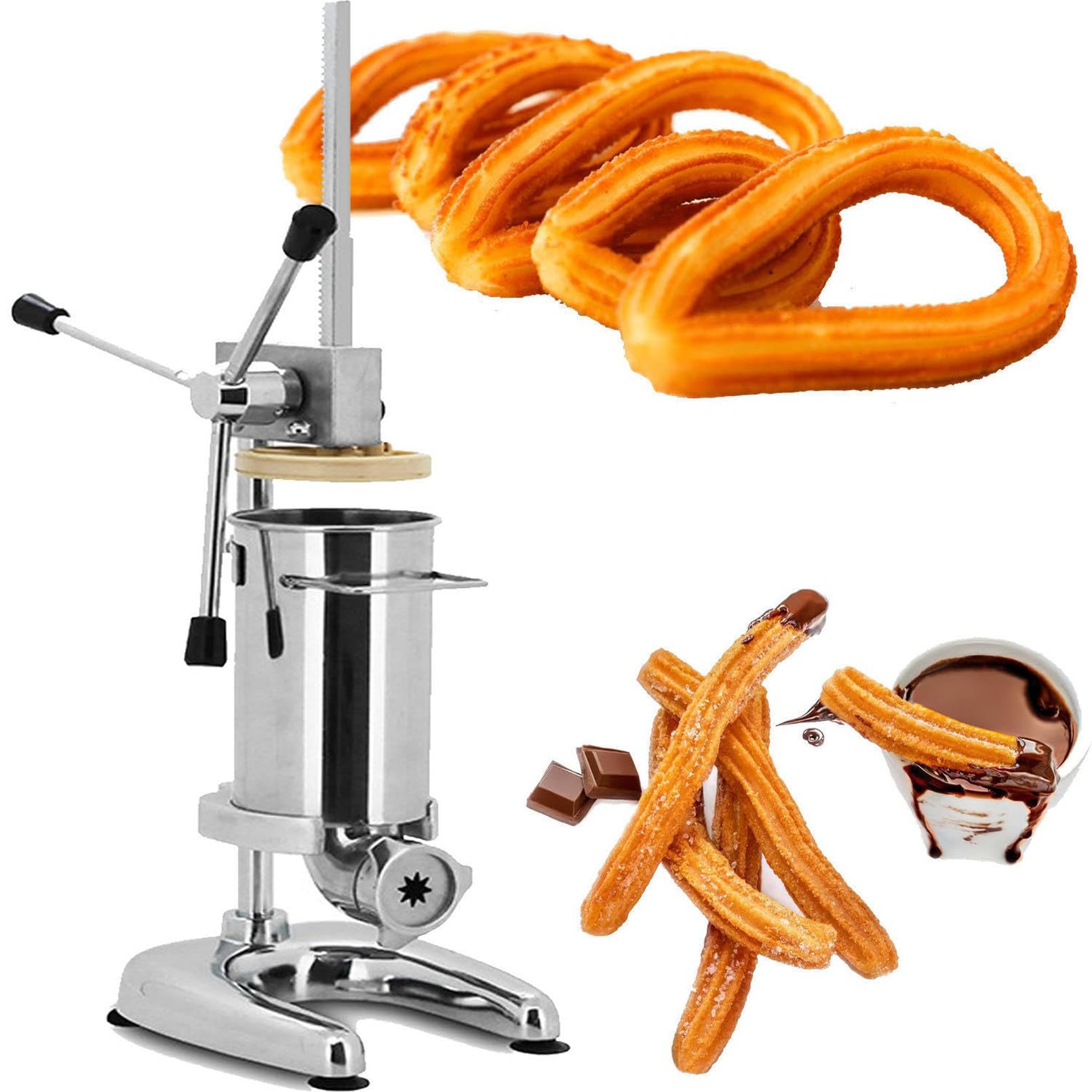 Churrera Comercial, máquina Manual para Hacer Churros Estilo español con 5 Moles, churrera Vertical de Acero Inoxidable, máquina para Rellenar Churros, Equipo para panaderías y repostería 3L