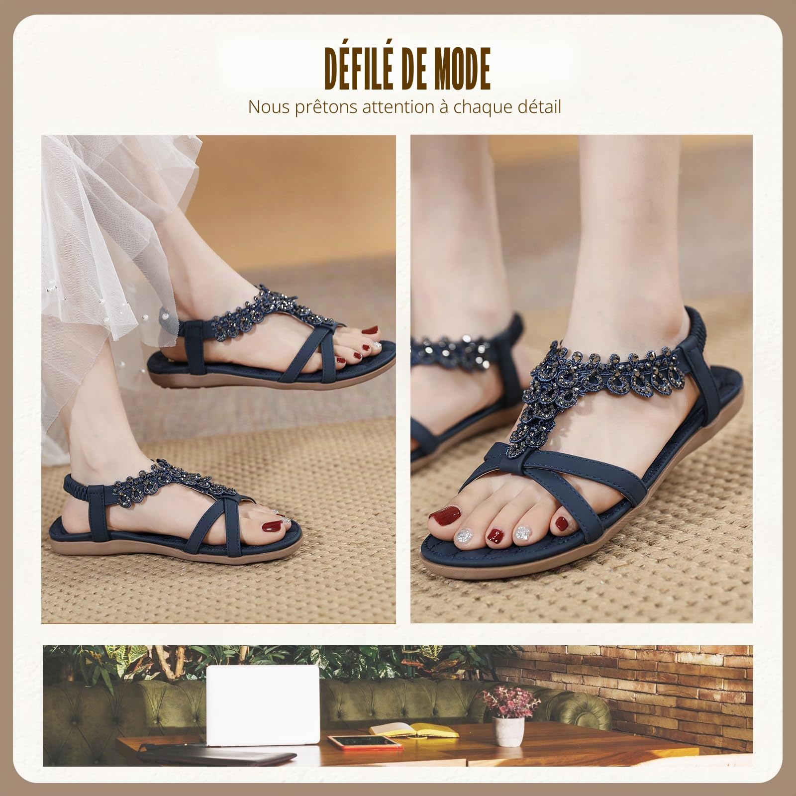 Acfoda Sandales Femme Été Confortable Plates Bohême Sandals | Sandalette et Mules,Mode Plage Tongs,Léger Chaussures,Orthopédique,Nus Pieds