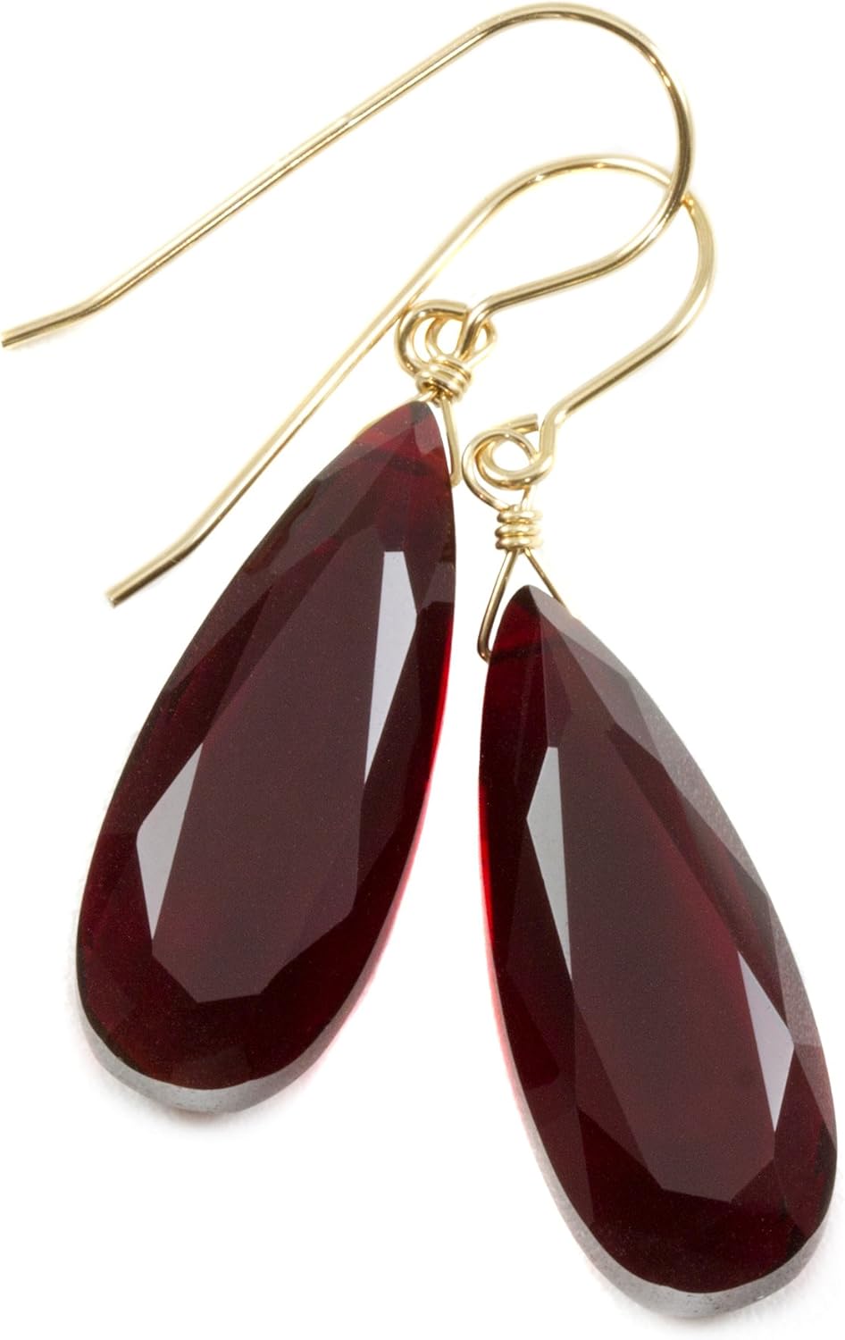Simulated Ruby Earrings Deep Red Faceted Teardrops Simple Long Dangle Drops 1.7"