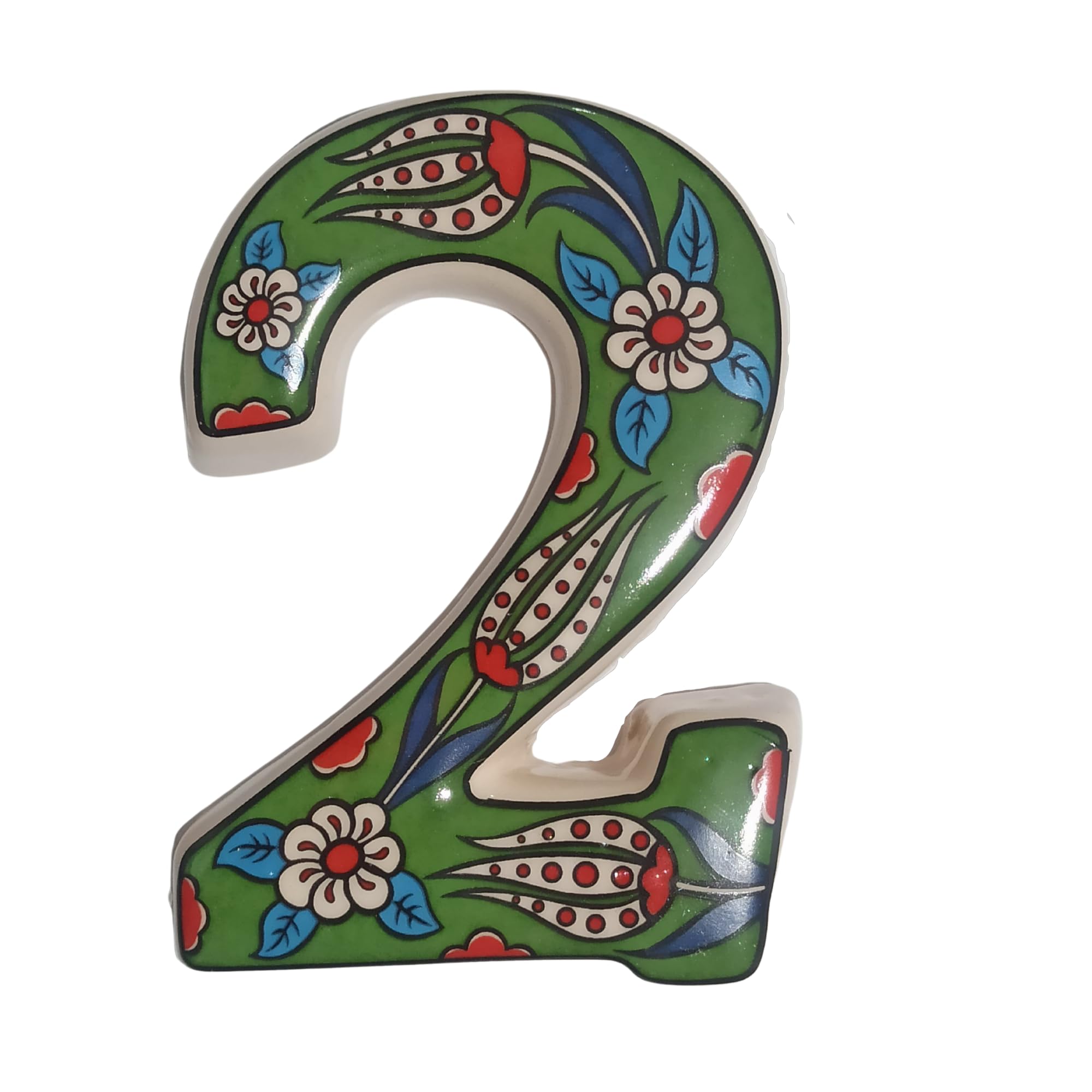 Ceramic house numbers with tulip design and several colors (Green, 2)