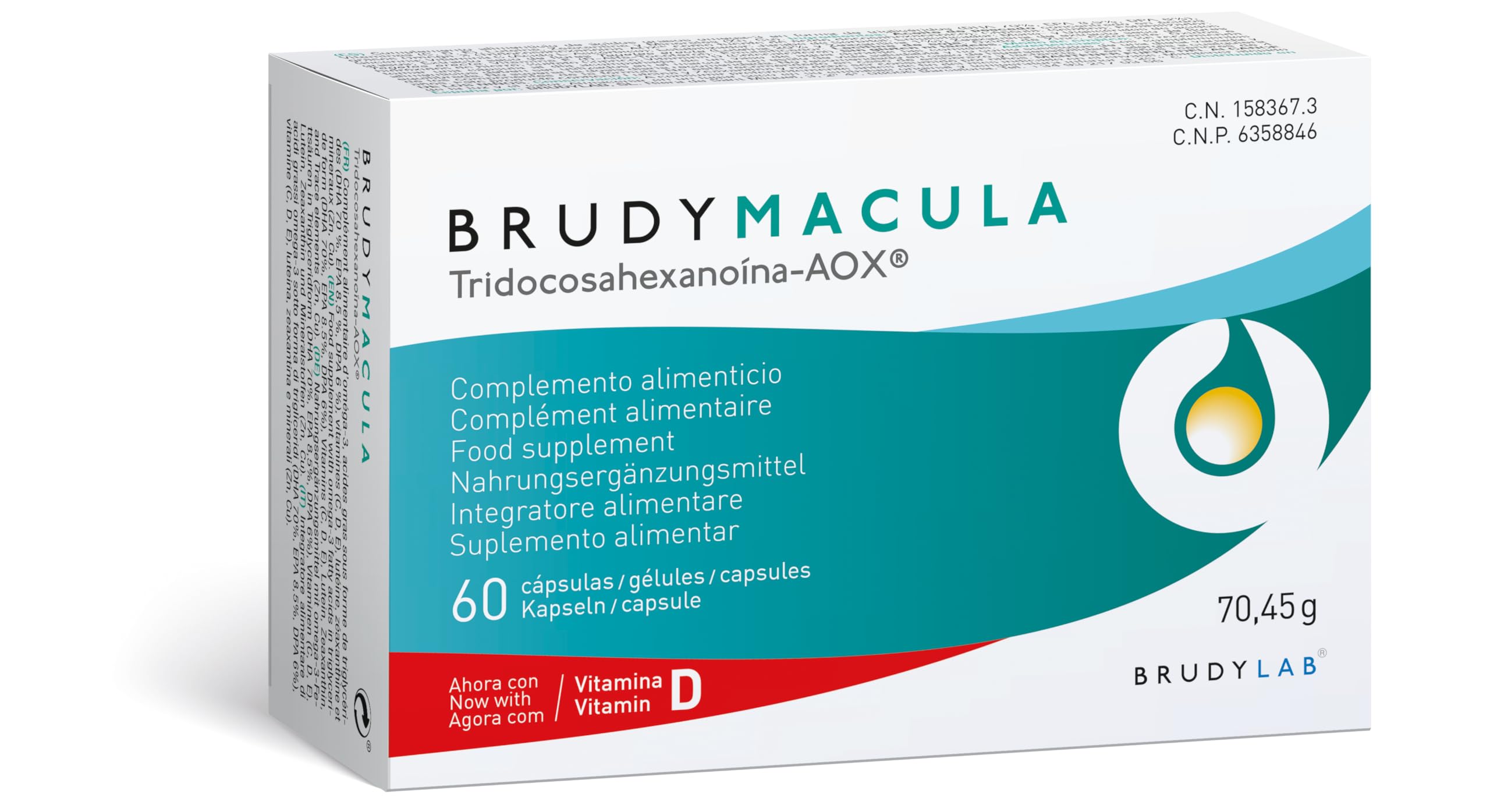 BRUDY LAB Brudy Macula - Acides gras Omega 3 DHA EPA DPA Lutéine et minéraux - Réduit le stress oxydatif dans la dégénérescence maculaire liée à l'âge (DMLA) - 60 gélules