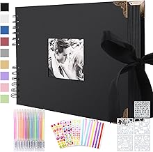 Photo Album for Sticking and Writing, 30 x 21 cm, Photo Album Scrapbook Spiral 80 Black Pages, DIY Scrapbooking for Wedding, Anniversary, Baby, Family Birthday, Christmas, Valentine's Day, Mother's