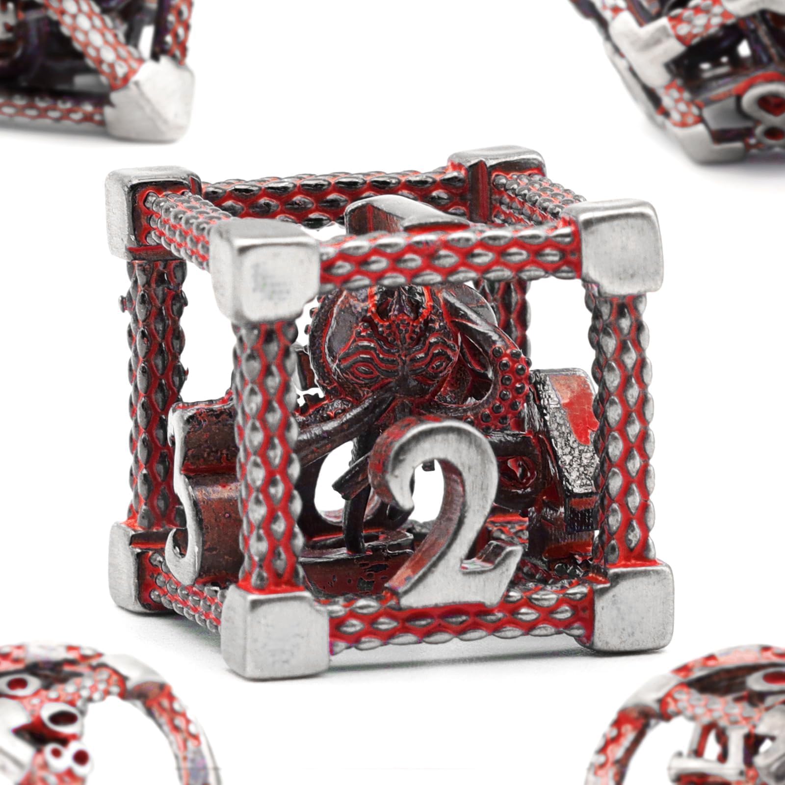Beholder - Juego de dados DND, dados de metal de monstruo de ojos, ZHOORQI 7 piezas por juego de dados poliédricos para dados de mazmorras y dragones, dados RPG, dados de regalo D&D (ojo azul) — view 17