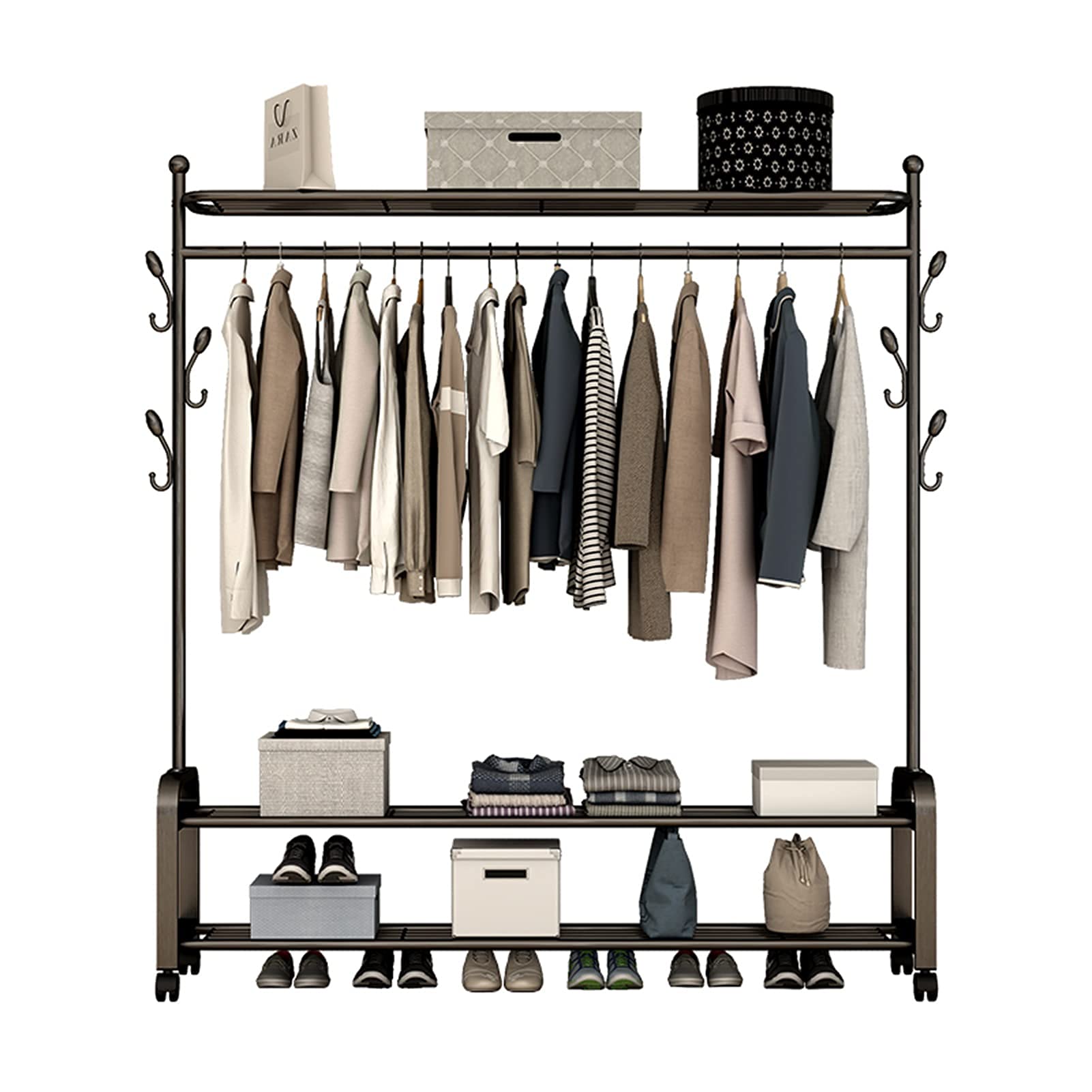 Kleiderständer Kleiderständer Hochleistungs-Kleiderstange Kleiderständer aus Metall mit Regalen und Schuhregal, rollender Aufhänger auf Rädern für gewerbliches Zuhause (Size : 150x34x160cm)