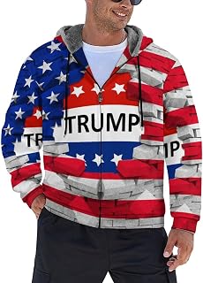 American USA Flag Trump 2024 Men's Hoodie Fleece Lining Zippered Sweatshirt Sweater Jacket Coat