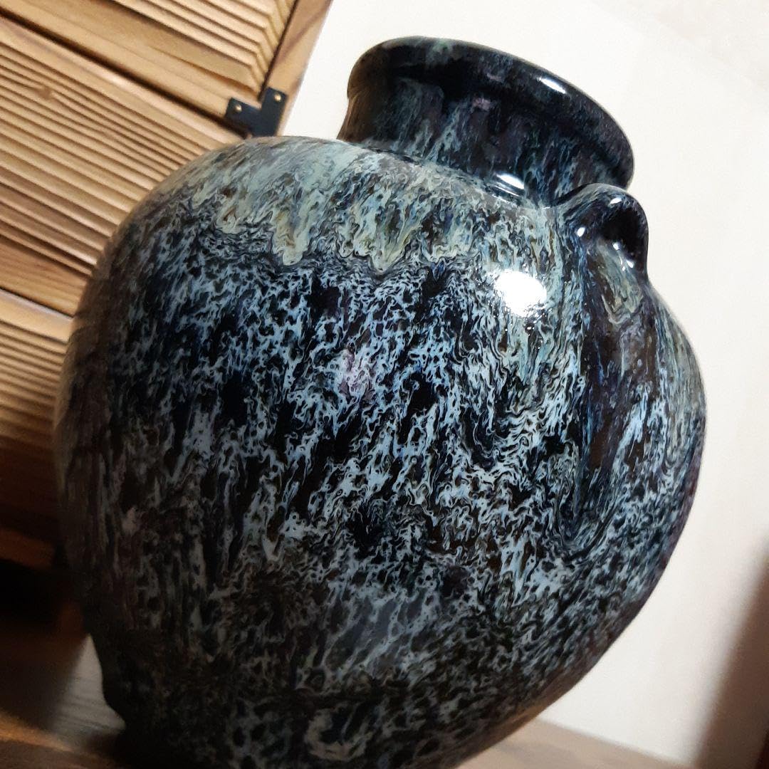 小石原焼 翁明窯　花瓶　海焼　壺　昭和レトロ希少品！ 小石原焼 翁明窯 花瓶 海焼 壺 レトロ 64 昭和レトロ 陶磁器