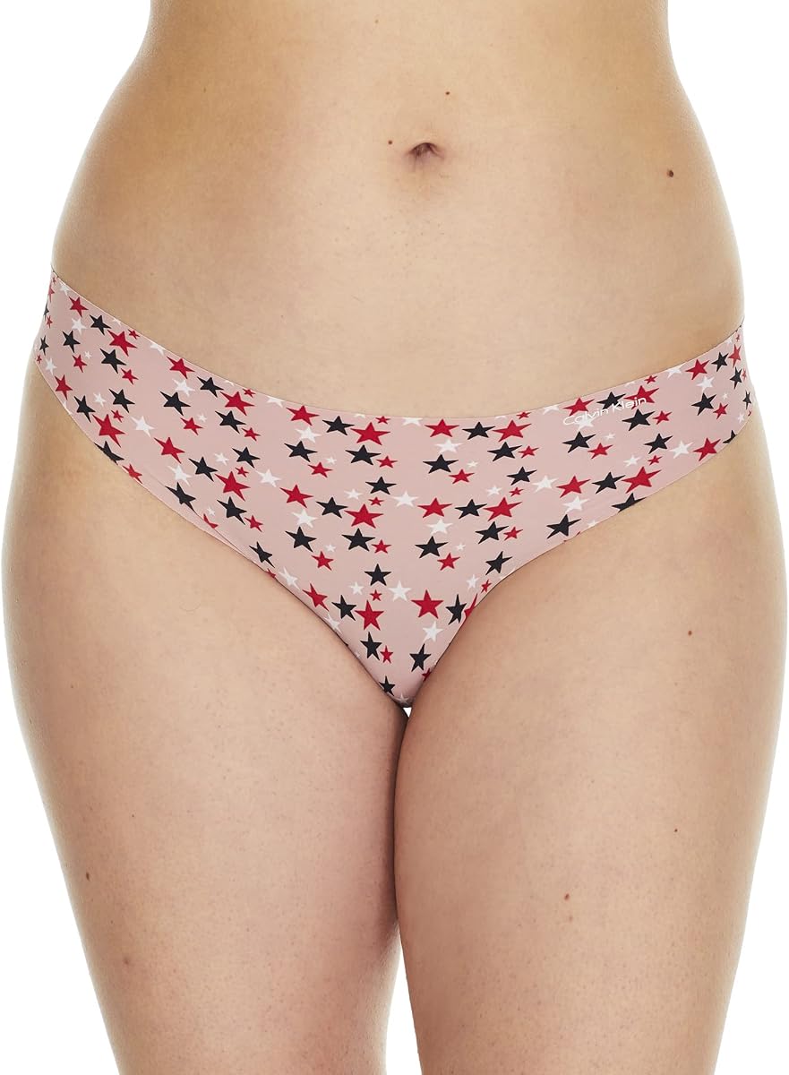 Calvin Klein Printed Invisibles Thong, XS, Fresh Pink