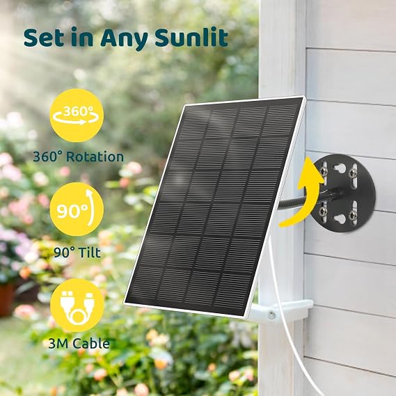 NETVUE Solar Panel for Bird Feeder Camera only, Type-C Charger, IP65 Waterproof for Outdoors, 3W Continuously Power Supply, 360 Swivel Bracket