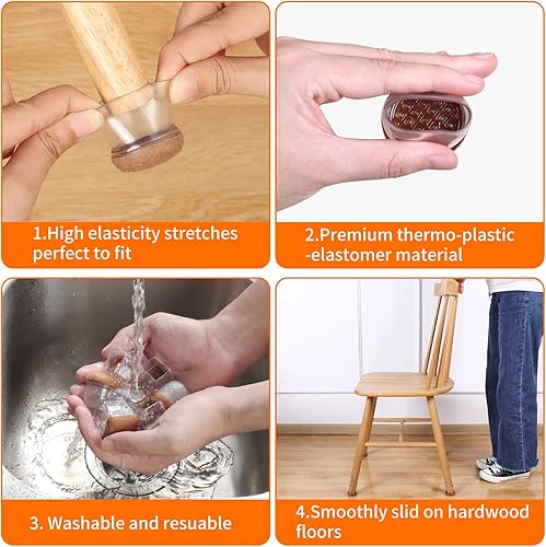 Vista 132 de Ezprotekt 24 protectores cuadrados de suelo para patas de silla con fieltro, fieltro de silicona F para suelos de madera dura, tapas de patas