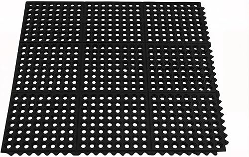 ROVSUN Tapete de goma entrelazado resistente de 36 x 36 pulgadas, tapete comercial antideslizante con orificios de drenaje, diseño antifatiga para