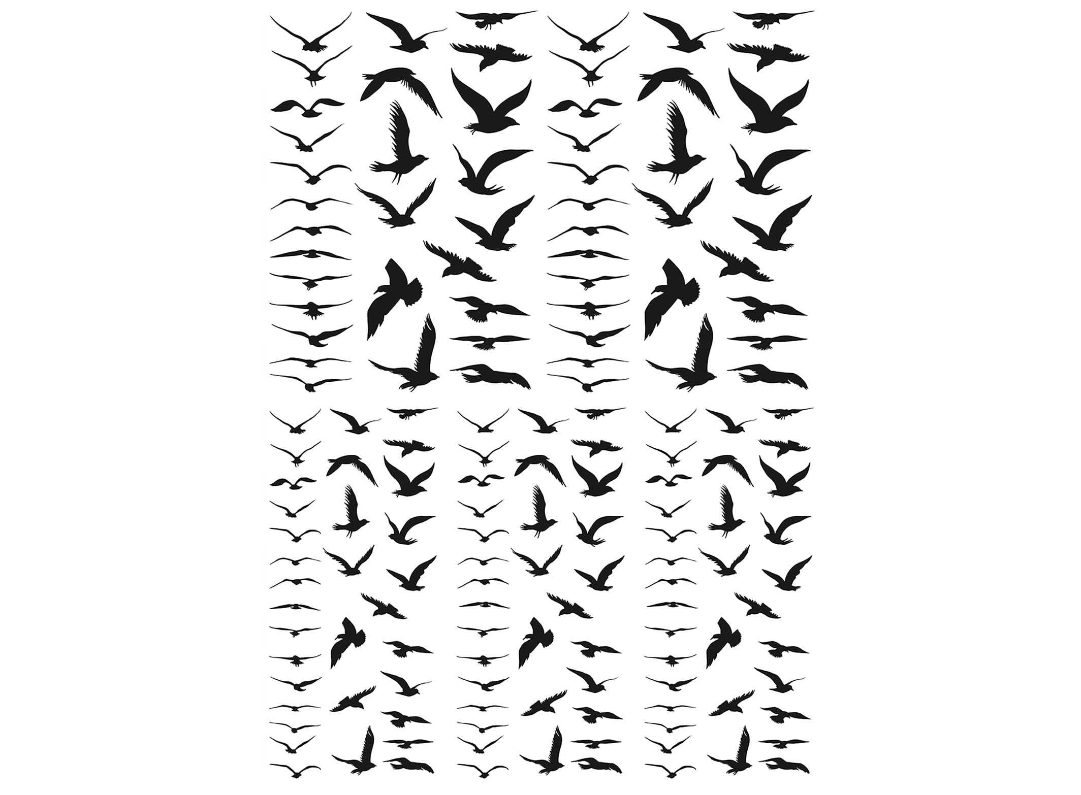 Tiny Birds in Flight 155 pcs 0.25 to 0.5 Inch Black Fused Glass Decals