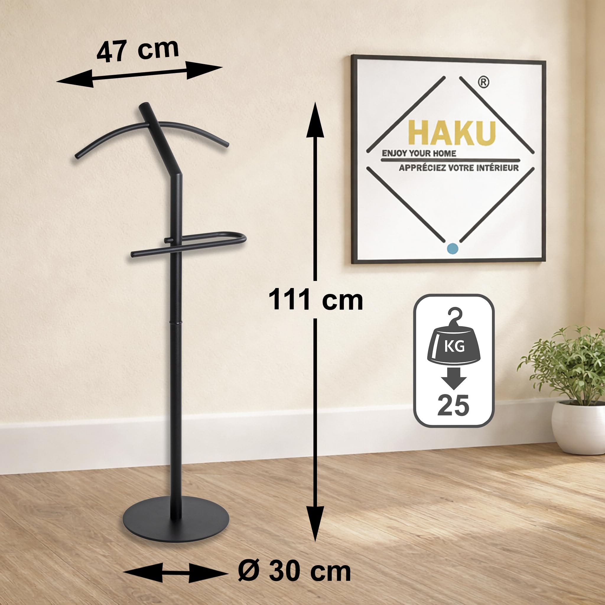 HAKU Herrendiener Metall schwarz Schlafzimmer stiller Diener Kleiderablage - Maße: B 47 x H 111 x T 30 cm, Style: Modern