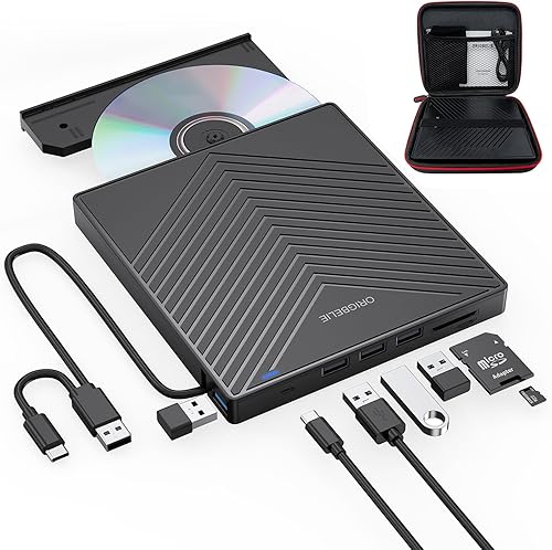 Miniatura 16 de Unidad externa de CD y DVD con 4 puertos USB y 2 ranuras para tarjetas TF/SD, USB 3.0, unidad portátil de CD/DVD, reproductor, quemador, lector,