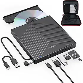 Unidade de CD de DVD externa, gravador de CD ultrafino USB 3,0 com 4 portas USB e 2 ranhuras para cartões TF/SD, unidade de disco ótico para computador portátil Mac PC