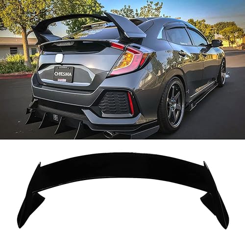 CHIESMA, Alerón trasero apto para Honda Civic 2016-2021 10 generación estilo R Hatchback negro brillante pintado ABS trasero alerón trasero alerón