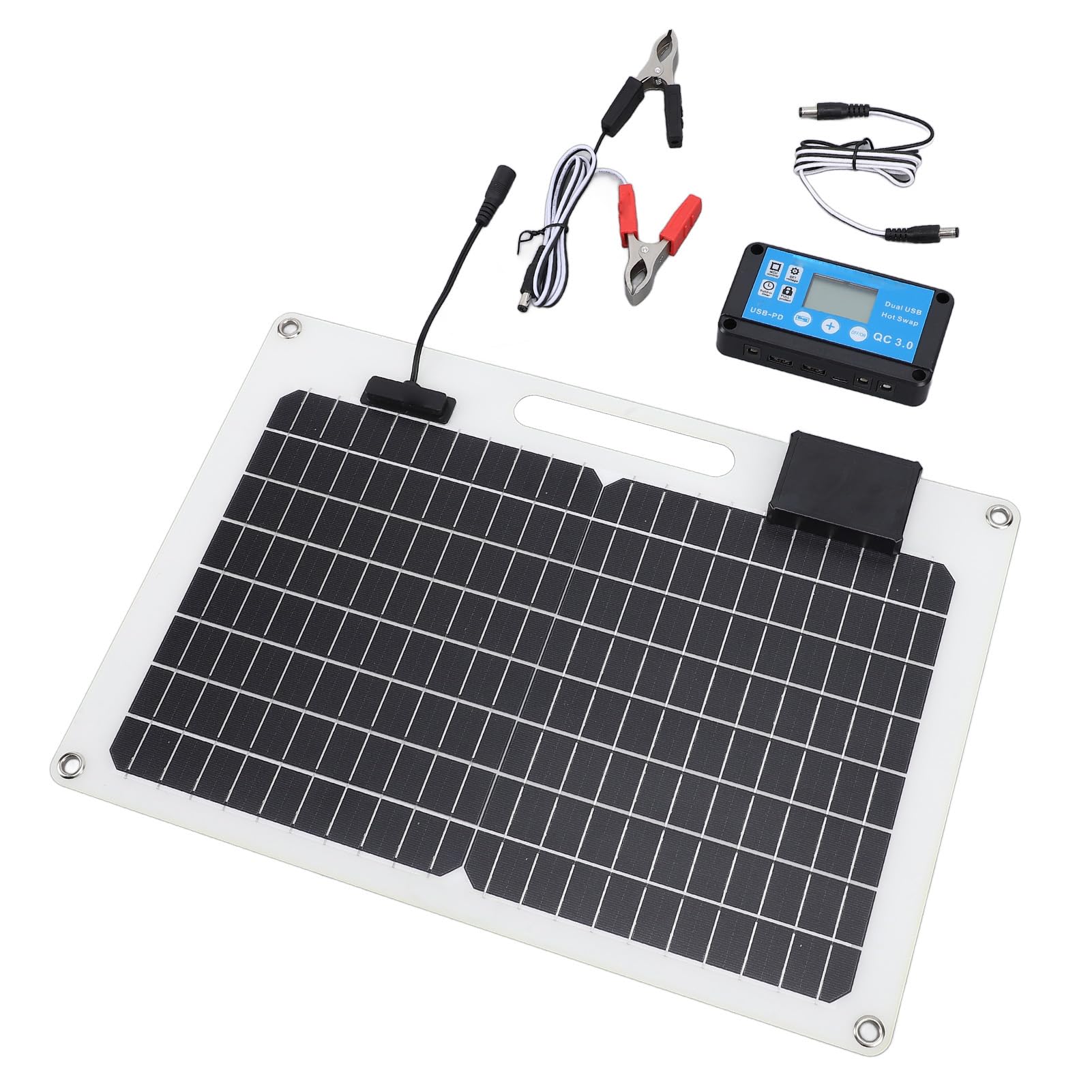 Focket Kit Pannello Solare con Regolatore di Carica Solare Dual USB 100A 12V 24V con Display del Livello di Potenza, Caricabatterie a Pannello Solare per Rimorchio Barca Marina,