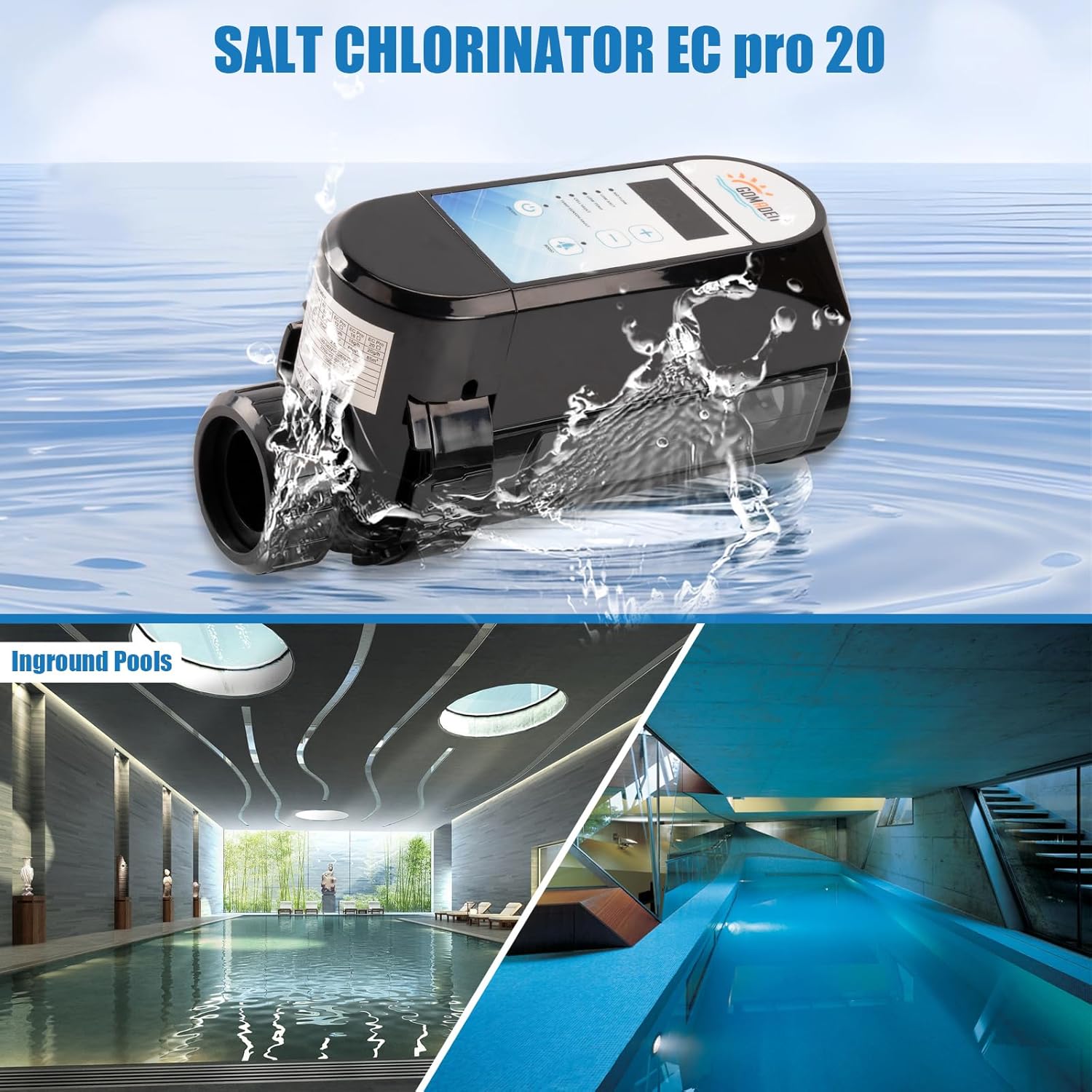 Salt Pool Chlorinator System, Salt Chlorine Generator for Above Ground Pool, Up to 20,000 Gallons Pool, Built in Wi Fi and Saltwater Swimming Pool System with Salinity Display