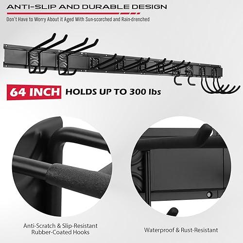 Miniatura 6 de SEDY Organizador de herramientas de almacenamiento de garaje resistente de 64 pulgadas para montaje en pared, estante de herramientas con ganchos