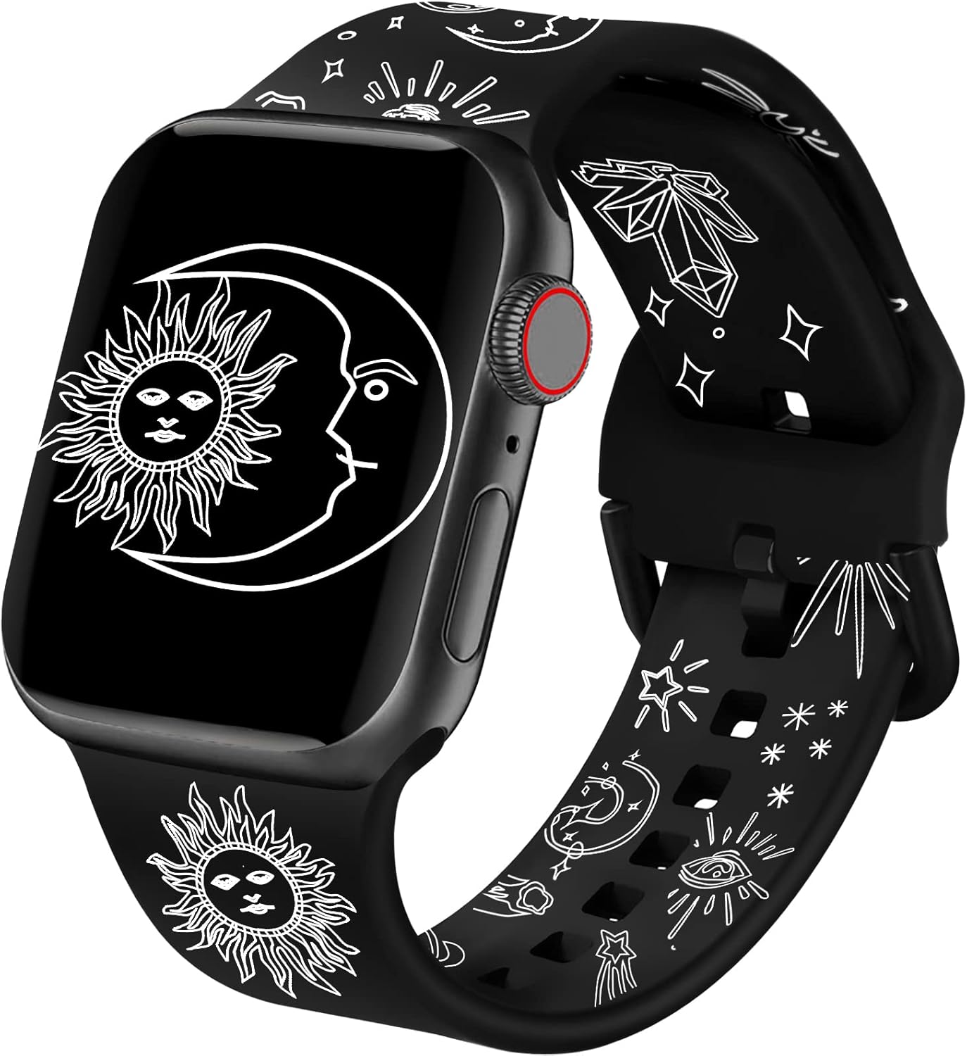 Acestar Double Sided Band Compatible with Apple Watch Smartwatch Bands 38mm 40mm 41mm/42mm(Series 11 10), Cute Soft Silicone Replacement for iWatch Series 11 10 9 8 7 6 5 4 3 2 1 SE, Black Vintage Sun Moon