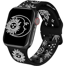 Acestar Double Sided Band Compatible with Apple Watch Smartwatch Bands 38mm 40mm 41mm/42mmSeries 11 10, Cute Soft Silicone Replacement for iWatch Series 11 10 9 8 7 6 5 4 3 2 1 SE, Black Vintage Sun Moon