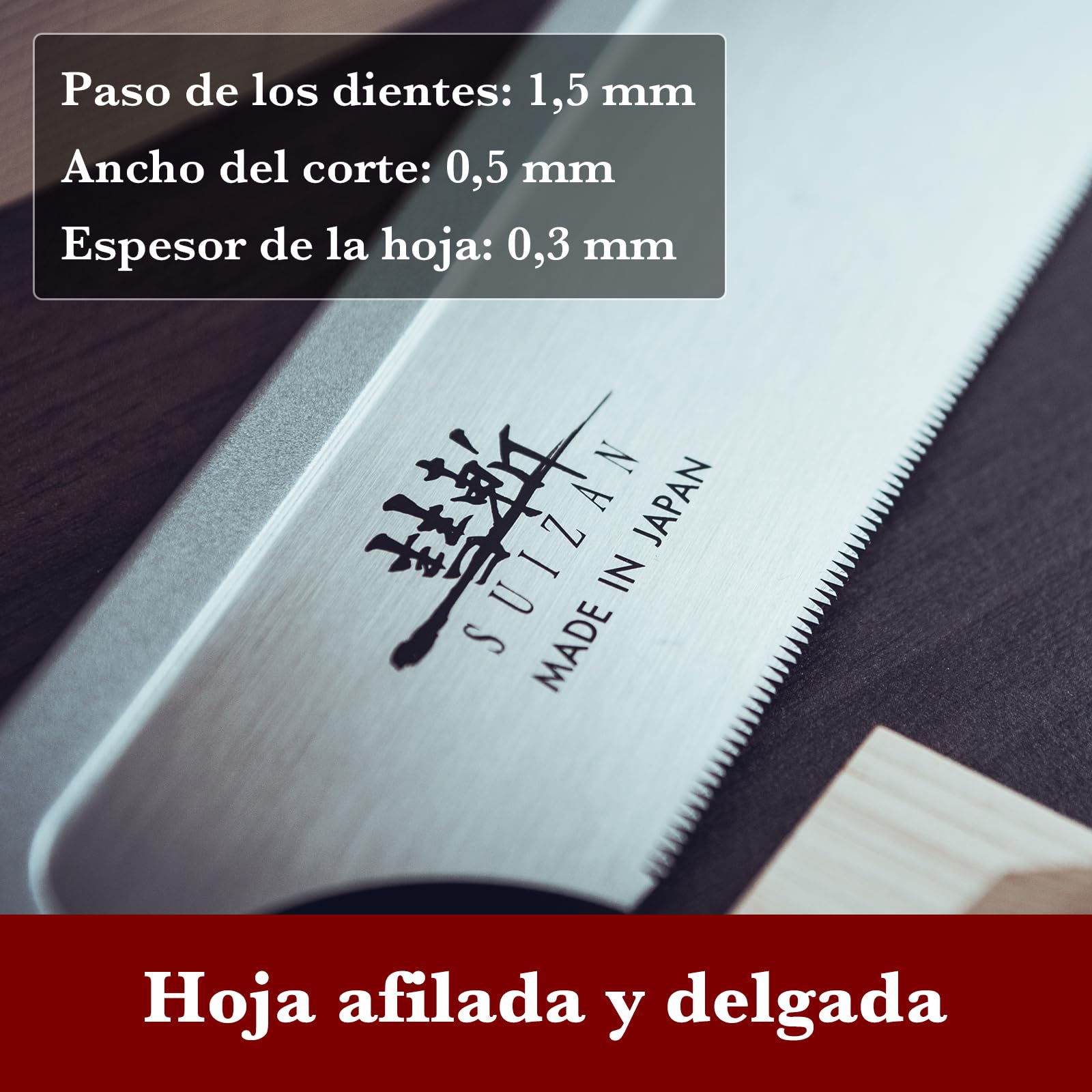 SUIZAN Dozuki Sierra japonesa de precisión 240mm - Serrucho de mano profesional Herramientas carpinteria madera