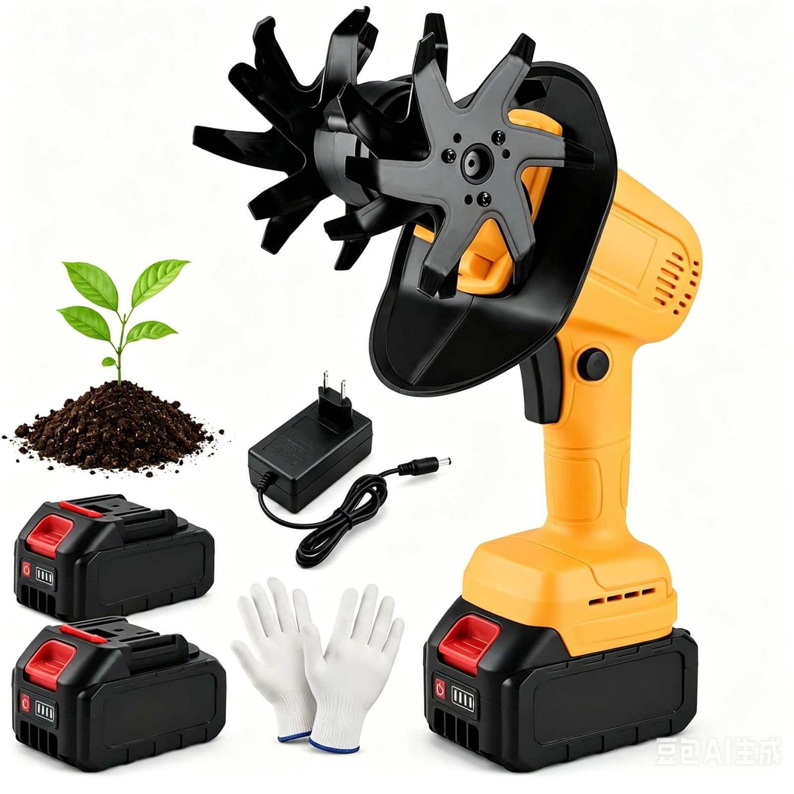 Cultivateur portatif sans fil avec 2 batteries et rotavateur de jardin électrique pour sol