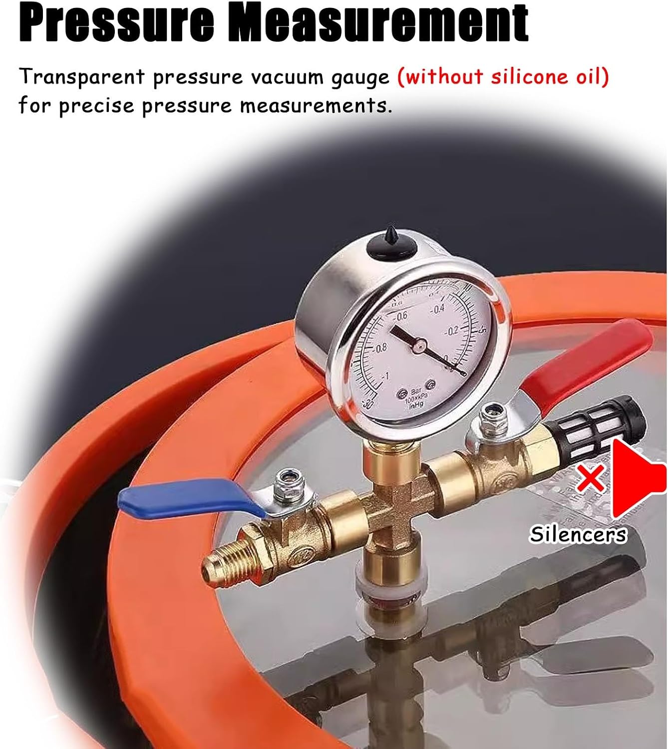 Vacuum Chamber Stainless Steel Vacuum Pressure Chamber for Science Experiments, Tempered Glass Lid Degassing Resin Chamber with Hose, 5 Gallon Vacuum Tank System