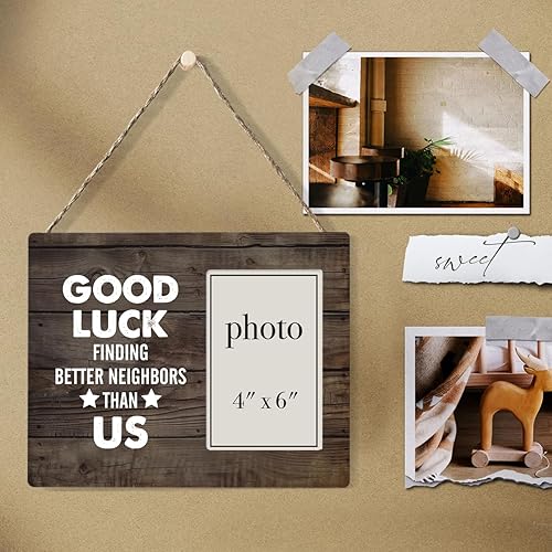 Miniatura 4 de Regalos para vecinos, regalo de agradecimiento para vecinos, marco de fotos de madera rústica, regalo de despedida (para fotos de 4 x 6 pulgadas)