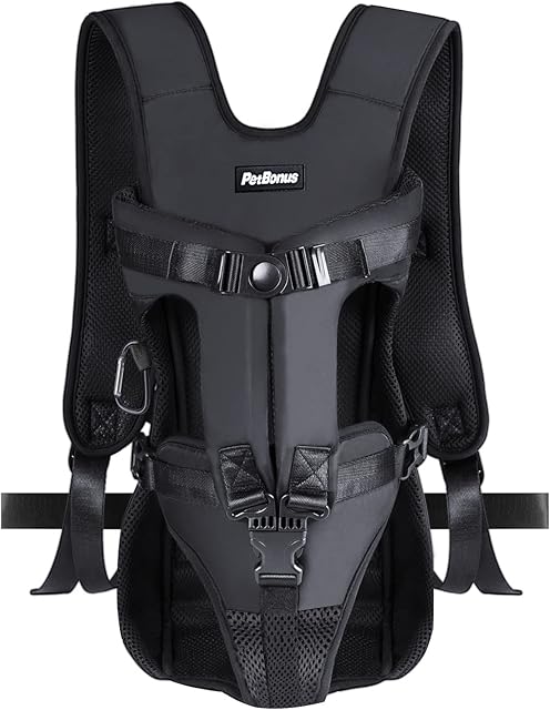 PetBonus Pet Front Dog Backpack Carrier, Adjustable Dog Carrier Backpacks, Legs Out Easy-fit Dog Chest Carrier for Medium Small Dogs, Hands Free Dog Front Carrier for Hiking, Cycling (Black, S)