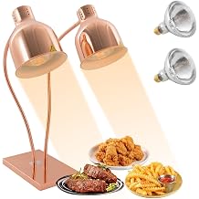 2-Head Food Insulation Lamp, Commercial Food Warmer Food Heat Lamps with 250W Bulb Rotatable Arm Catering Foods Warming Lamp Portable Electric Heat Light for Buffet, Parties Rose Gold
