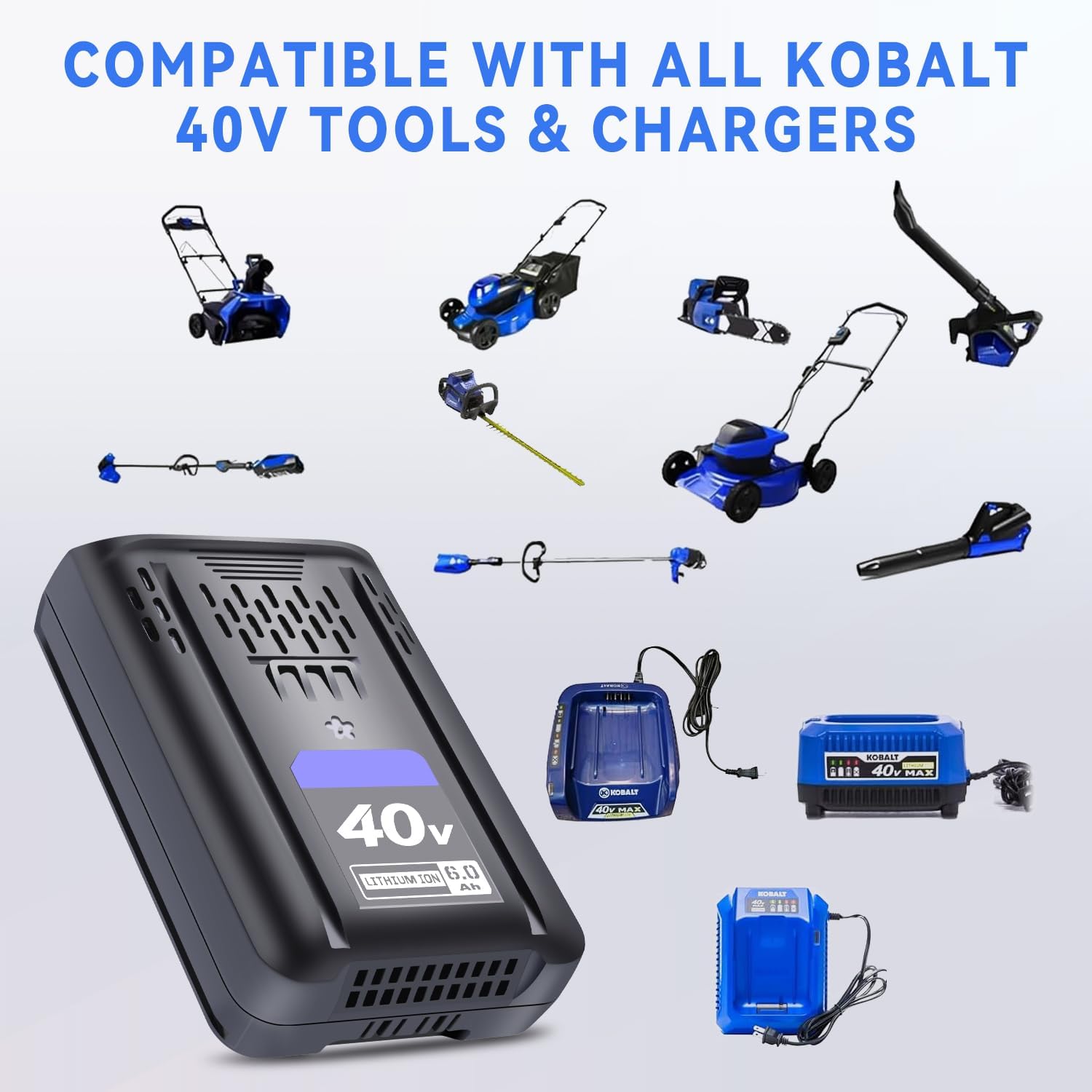 6.0Ah Lithium-ion Battery Replacement for Kobalt 40V MAX Battery KM 2041B-06 KPM1040A-03 KM-1640-06, Compatible with Kobalt 40 Volt Cordless Power Tools KB-540-06 KB440-06 KB240-06 KB2540C-06 KB640-03