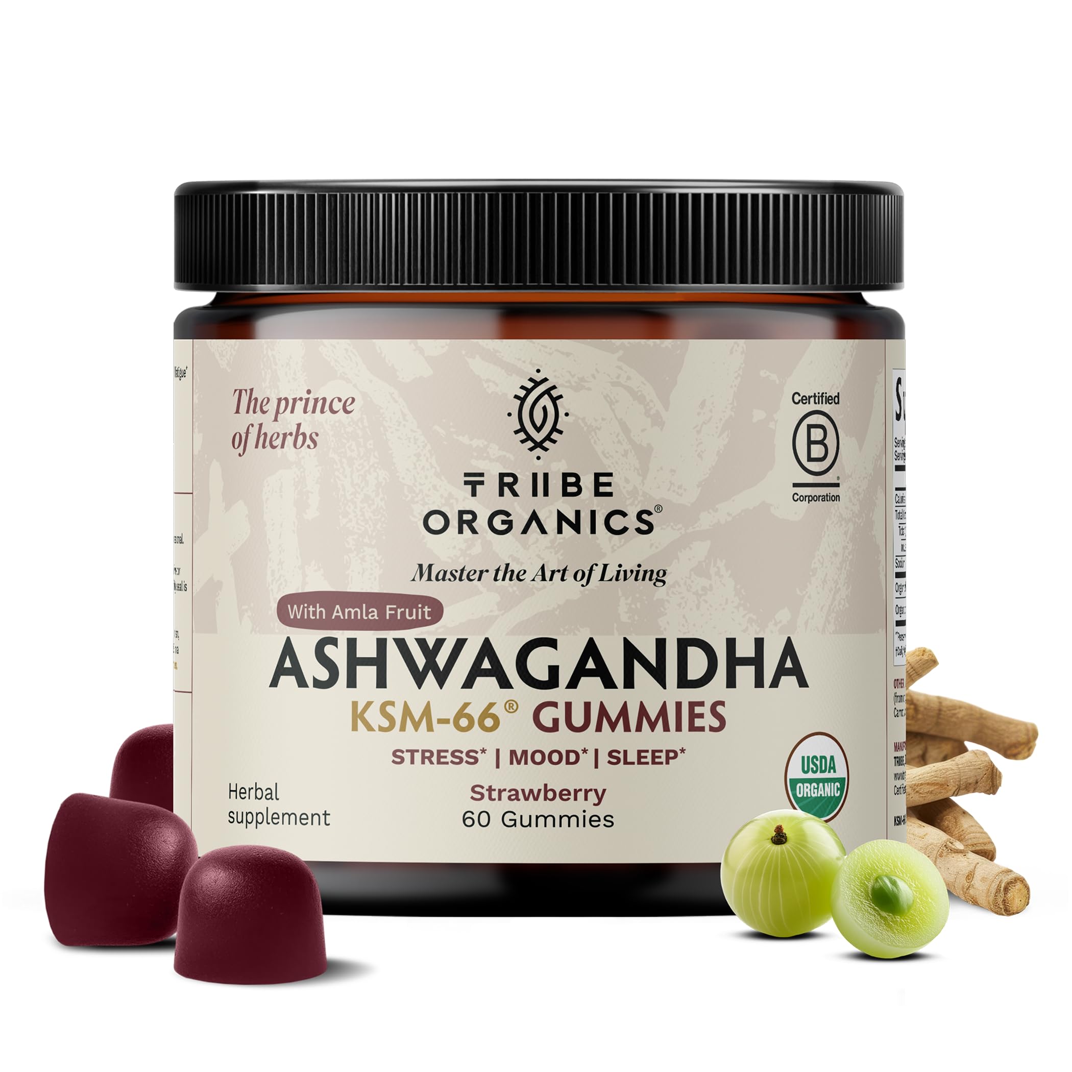TRIBE ORGANICS Organic Ashwagandha KSM 66 Gummies for Adults, 60ct