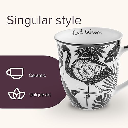 Vista 117 de Karma Gifts - Taza bohemia de 16 onzas, color blanco y negro, diseño de sirena, bonita taza de café y té, tazas de café de cerámica para mujeres