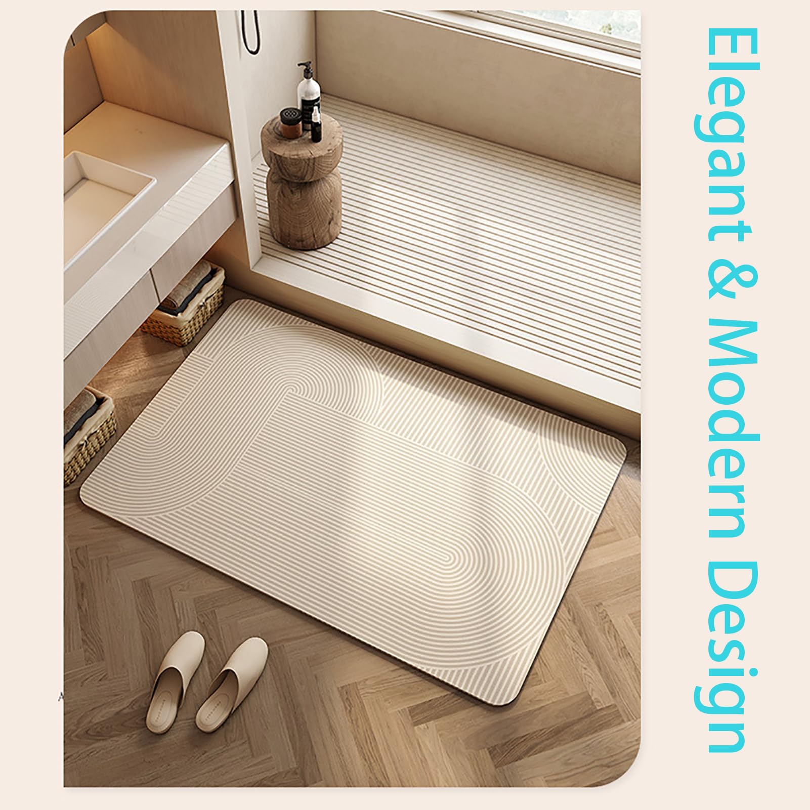 Tapis de Sol Lavable en Pierre de Diatomée 80x120cm, Super Absorbant, Tapis de Douche Doux Séchage, Doux Microfibre Douceur d'intérieur, Lavable en Machine, pour Chambres, Cuisines