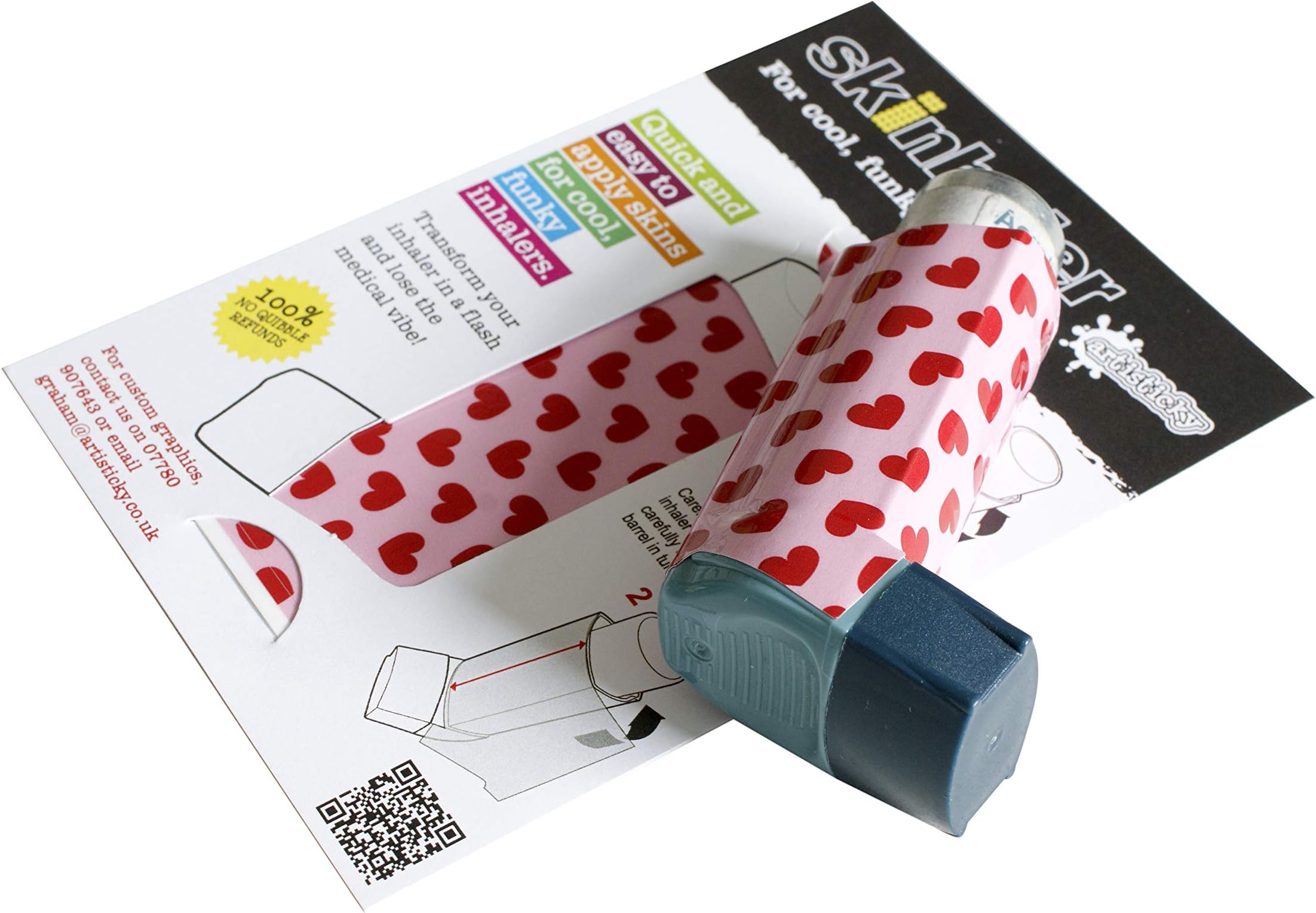 Artisticky Funky Cool HEARTS Sticker for Asthma Inhaler (not included)