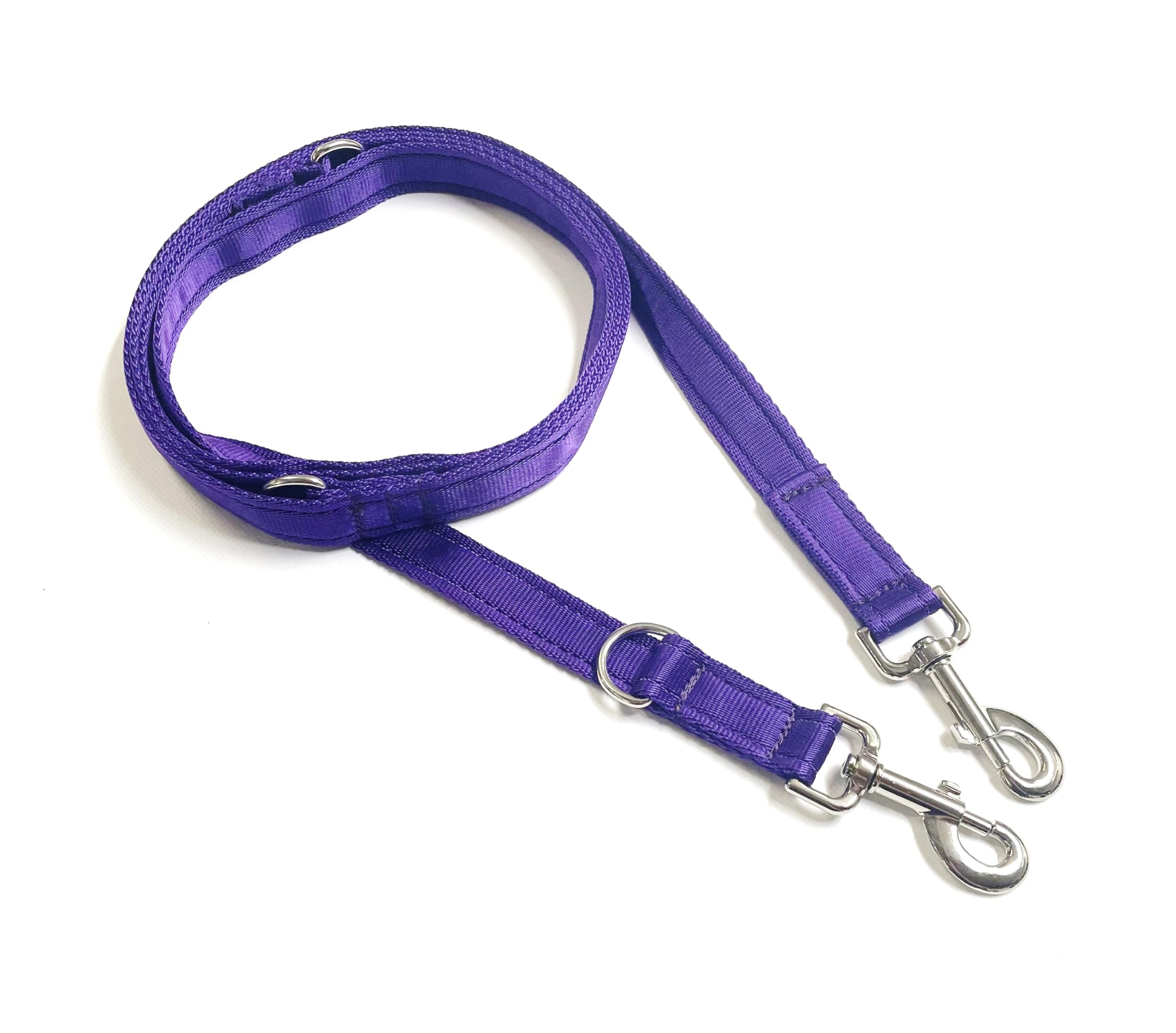 Police Style Dog Training Lead Double Ended 5ft (1.5 Metres Approx) Adjustable Leash Multi-Functional In Cushion Webbing (20mm, Purple) — image 1