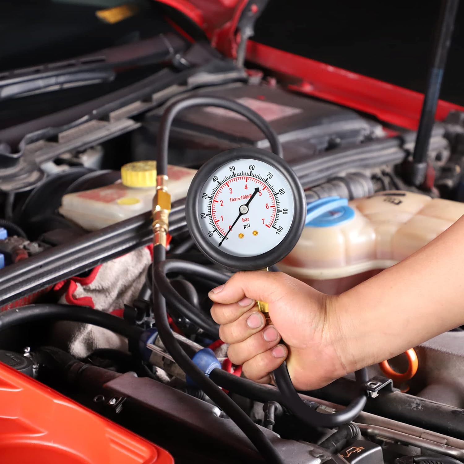 BETOOLL Fuel Pressure Test Kit - Fuel Pressure Gauge - 0-100PSI Fuel Injection Pump Pressure Tester Gauge Kit for Car, Motorcycle, Truck, RV, SUV, ATV : Automotive