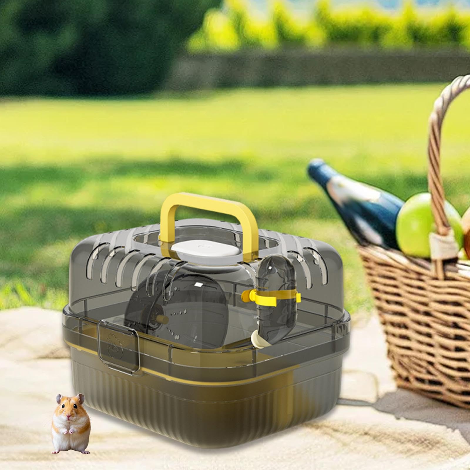 Outgoing Hamster Cage Small Animal Travel Case Carry Case Habitat for Guinea Pigs, Yellow