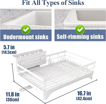 SNTD Dish Drying Rack for Kitchen Counter, 11.8 W x 16.7 L, White