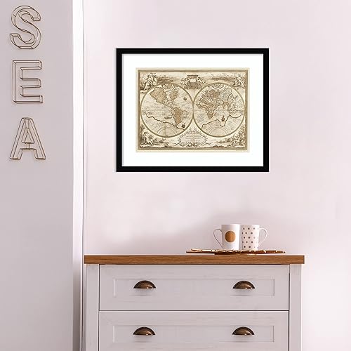 Miniatura 4 de Amanti Art Framed Wall Art Print (21x17) Mappa del Globo Terraqueo by Anonymous Framed Poster for Wall Decor, Living Room, Bedroom, Bathroom,