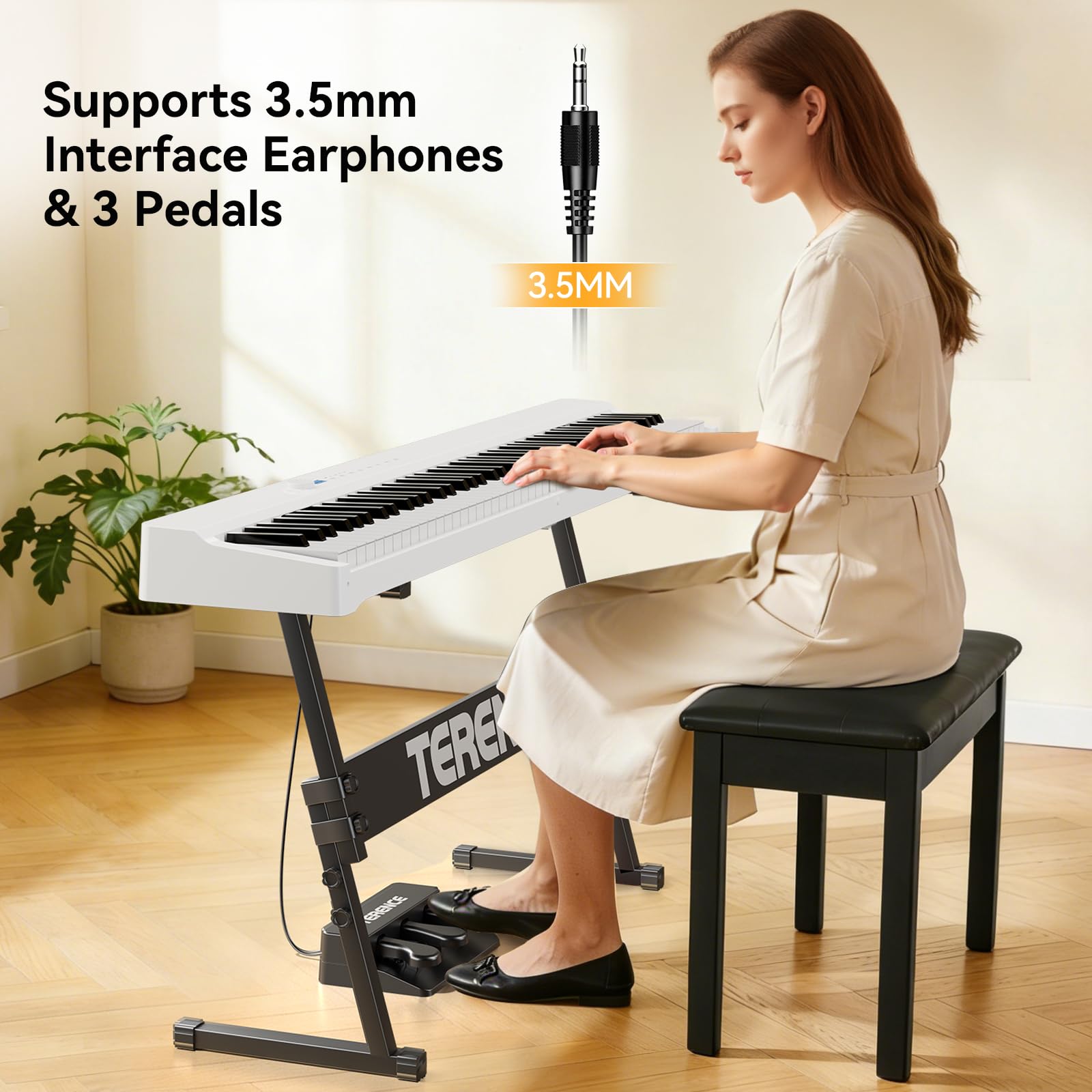 TERENCE V70 Pianoforte Digitale 88 Tasti Pesati – Tastiera Musicale con 4 Altoparlanti 20W×2+5W×2 –Custodia Cuffie in Omaggio – Pianoforte Elettrico per Esami e Studio –Bianco