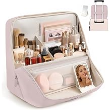 Travel Makeup Bag Standing Folding Leather Cosmetic Organizer with Handle