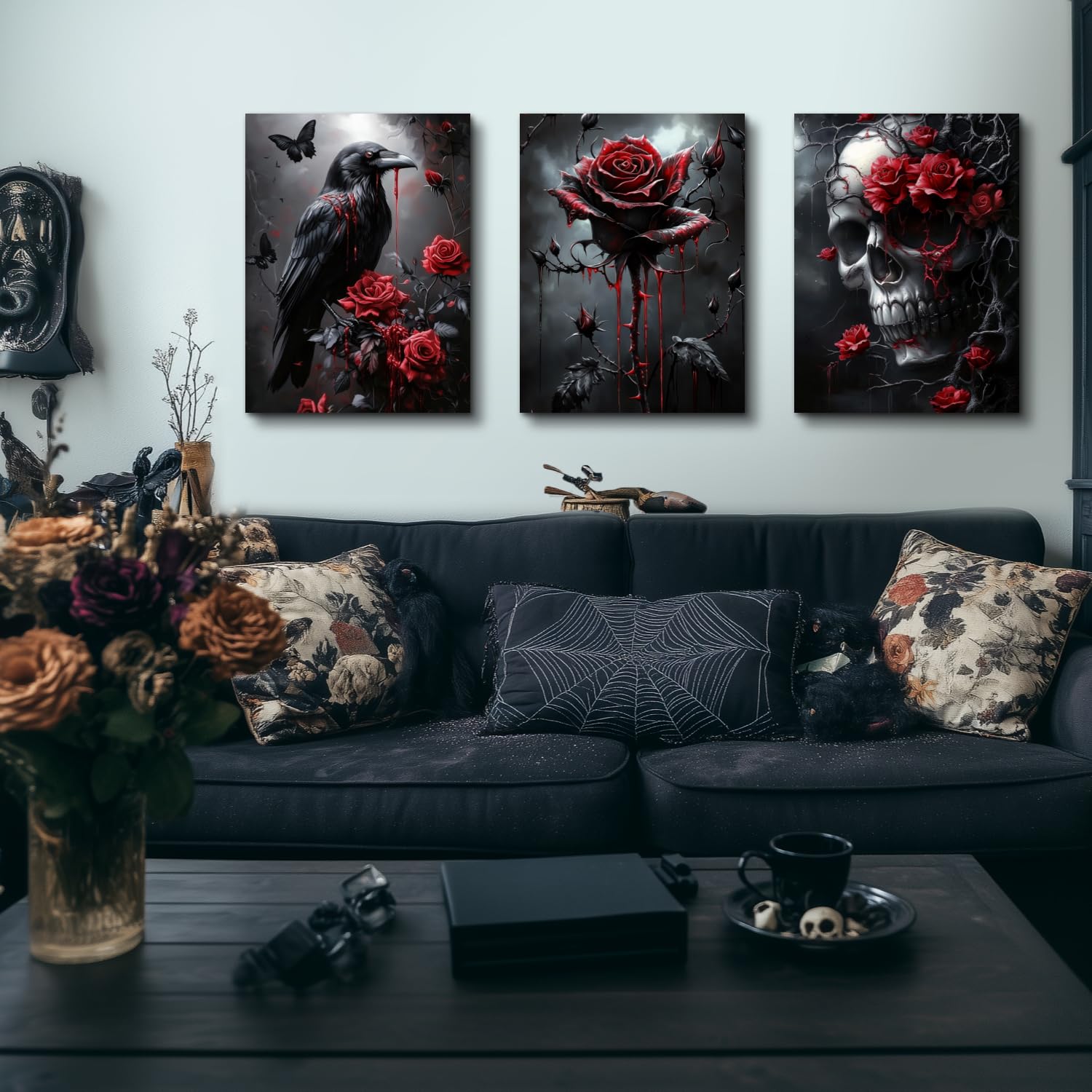 Amazon.com: Hianan Horror Gothic Canvas Wall Art, Romance Raven