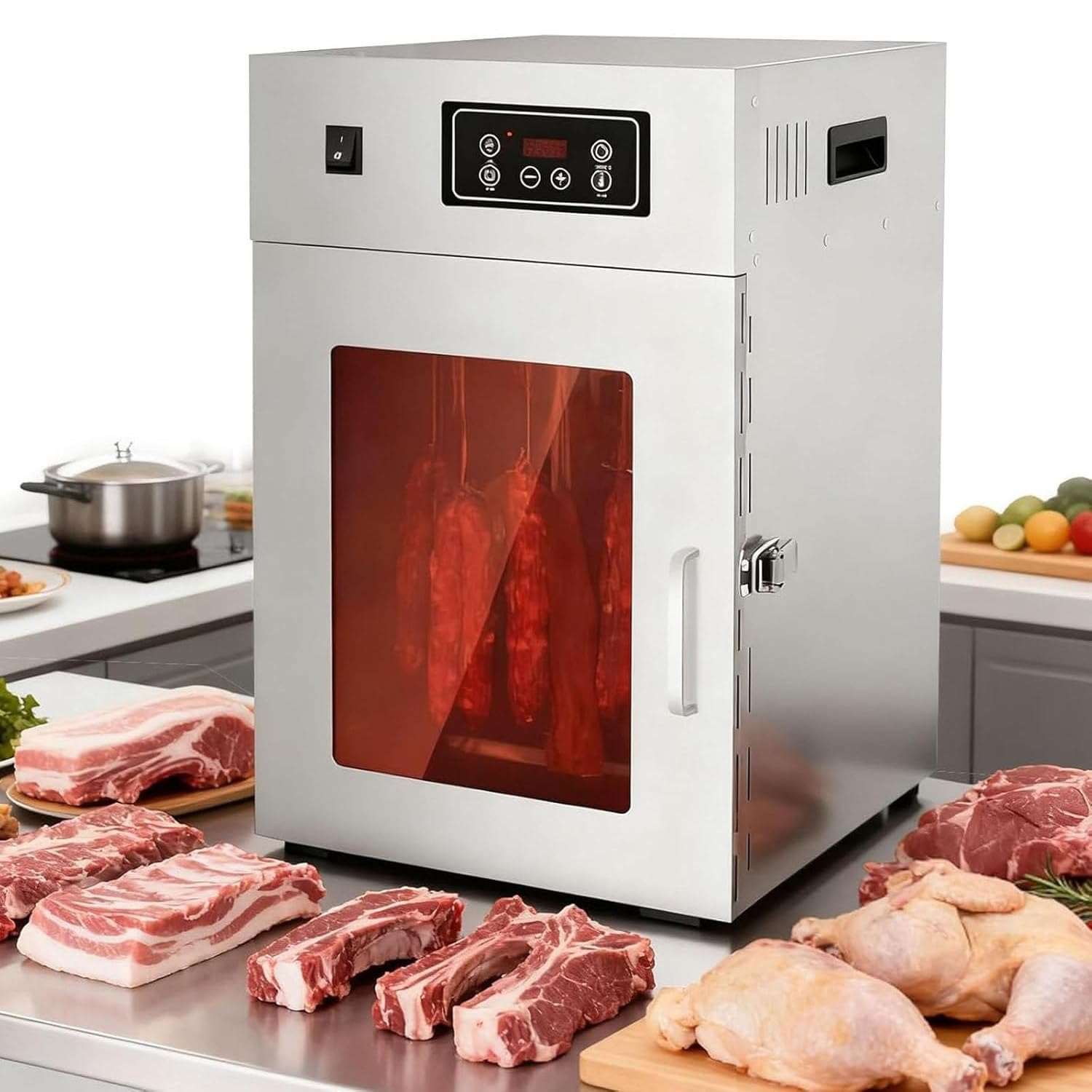 Suszarka do żywności z 10 półkami, 800W Suszarka z dwoma wentylatorami do szybkiego suszenia, Timer 24h, Kontrola temperatury 30-90°C, Suszarka ze stali nierdzewnej do żywności i ziół