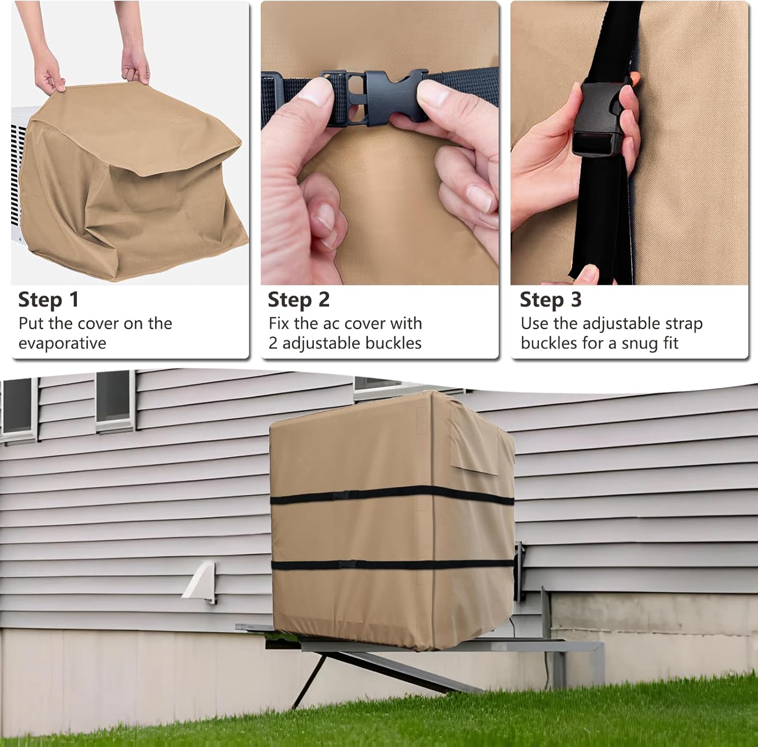 Side Draft Evaporative Cooler Cover,Heavy Duty 600D Rain and Snow Protection Swamp Cooler Cover,Equipped with 2 Bayonet Straps, for Side Draft Swamp Cooler Weatherproof Covers,34"W x 34"D x 36"H