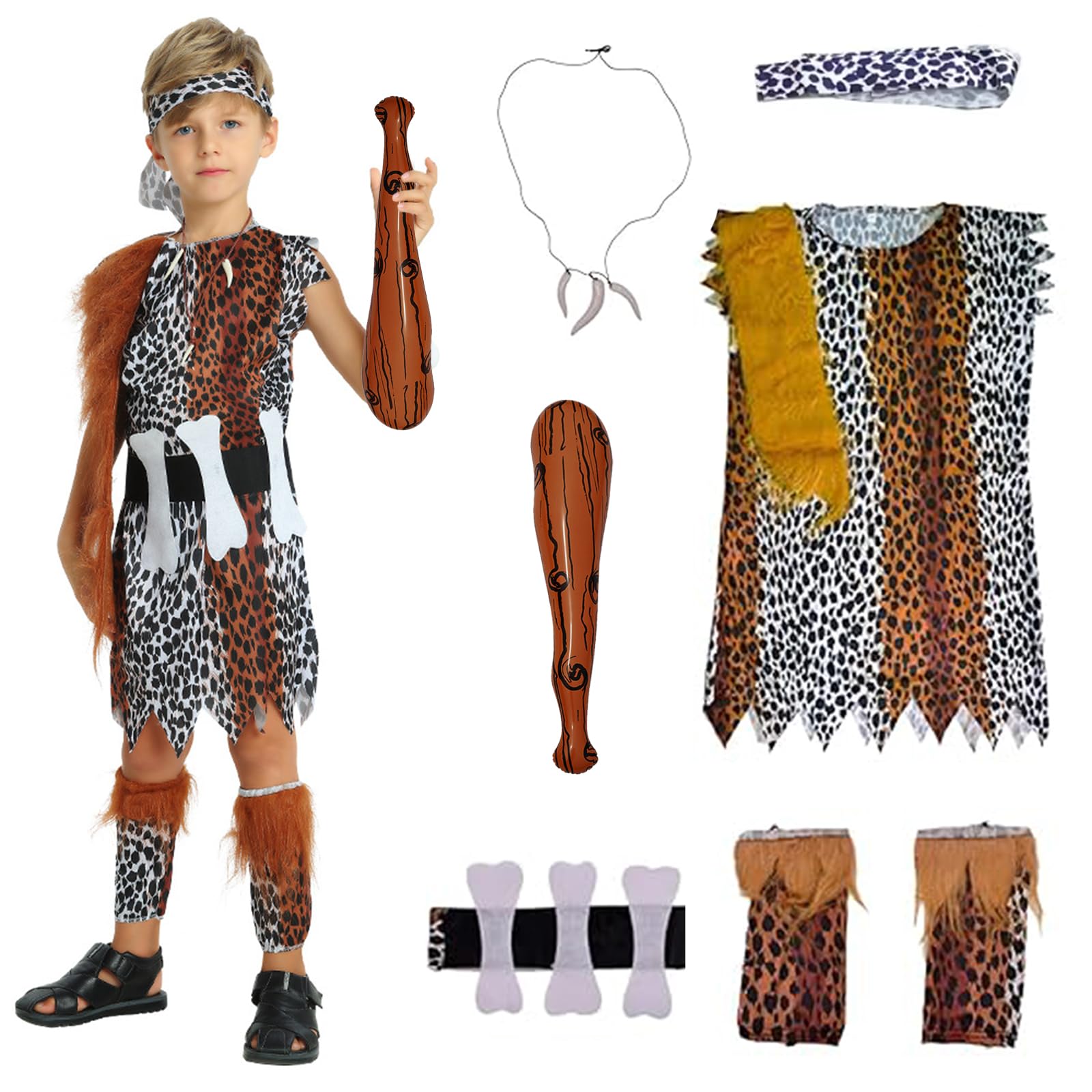 EDLMKM Kids Caveman Costume, Stone Age Costume Boys, Cavemen Costumes Kids, Halloween Cosplay Fancy Dress